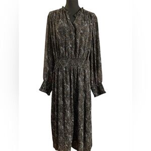 CJ Banks Vtg Midi Print Dress Long Sleeve High Neck 3X